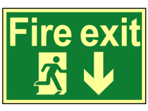 Fire Exit Running Man Arrow Down - Photoluminescent 300 x 200mm